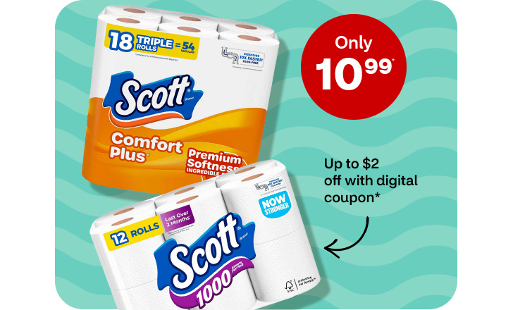 Only $10.99. Up to $2 off with digital coupon. Scott toilet paper