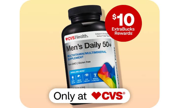 $10 ExtraBucks Rewards, a bottle of CVS Health Men's Daily 50+ vitamins, only at CVS