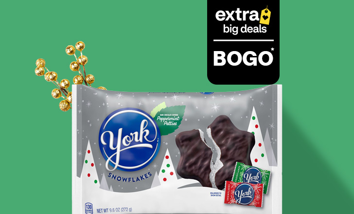 York snowflake peppermint candy and Reese's peanut butter trees, buy one, get one for $1