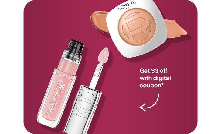 Get $3 off with digital coupon. L’Oréal Paris Plump Ambition lip oil and applicator and L’Oréal Paris True Match Hyraluron Tinted Balm Foundation.