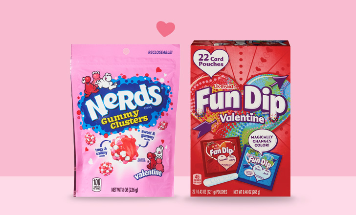 Nerds gummy clusters and Fun Dip Valentine candies