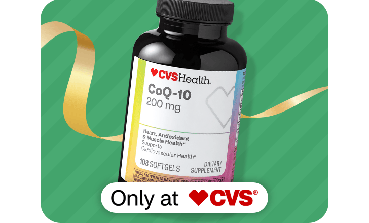 A bottle of CVS Health Co Q 10 softgels.