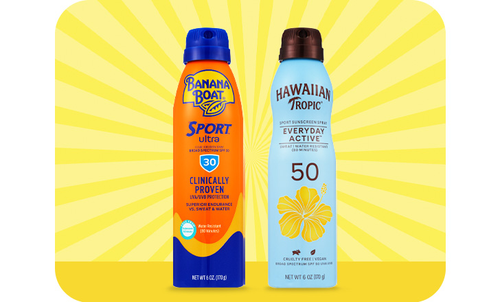 Banana Boat and Hawaiian Tropic SPF 30 and 50 sunscreen