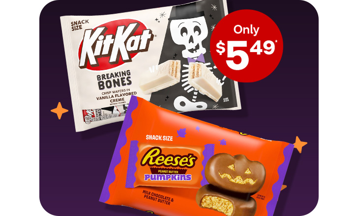 Only $5.49. KitKat Breaking Bones crisp wafers and Reese's Pumpkins