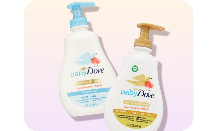 Baby Dove rich moisture hypoallergenic bodywash and Baby Dove melanin-rich skin nourishment hypoallergenic bodywash