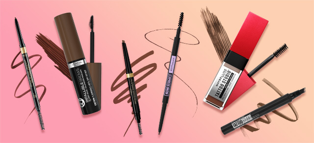 Examples of L'Oreal Paris and Maybelline eyebrow makeup
