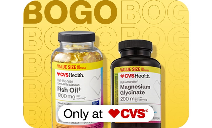 Buy 1, get 1 free, only at CVS. CVS Health Fish Oil and Magnesium Glycinate supplements.