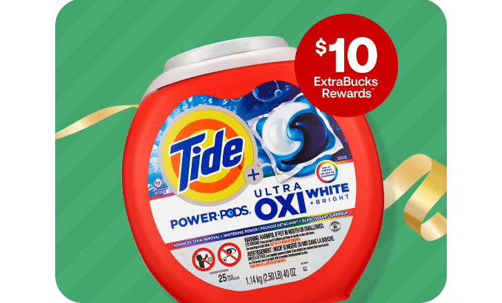 $10 ExtraBucks Rewards, a container of Tide power pods laundry detergent