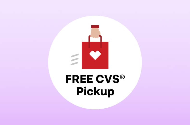 Free CVS Pickup, pictogram of a CVS shopping bag with a heart