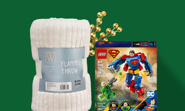 Up to 33 percent off décor and toys, including flannel throw and Lego Superman set