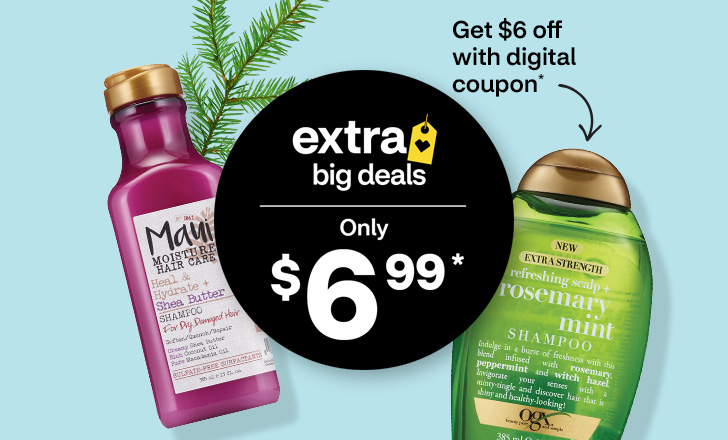 Only $6.99, get $6 off with digital coupon, a bottle of Maui Moisture shampoo and a bottle of OGX rosemary mint shampoo