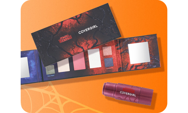 CoverGirl Stranger Things themed Halloween makeup palette and blush stick