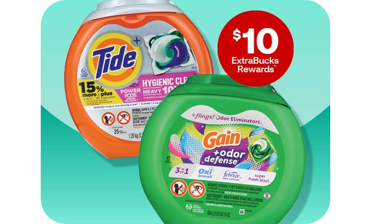 $10 ExtraBucks Rewards, Tide laundry detergent Pods and Gain Flings