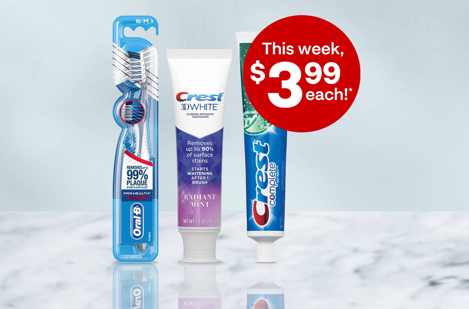 This week, $3.99 each on select Crest and Oral-B oral care products