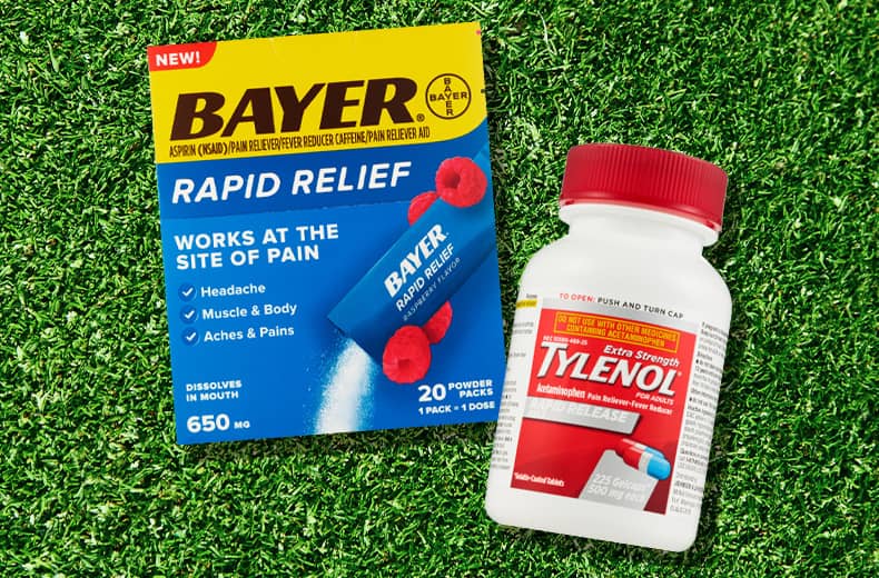 Bayer pain relief powder and Tylenol pain relief tablets