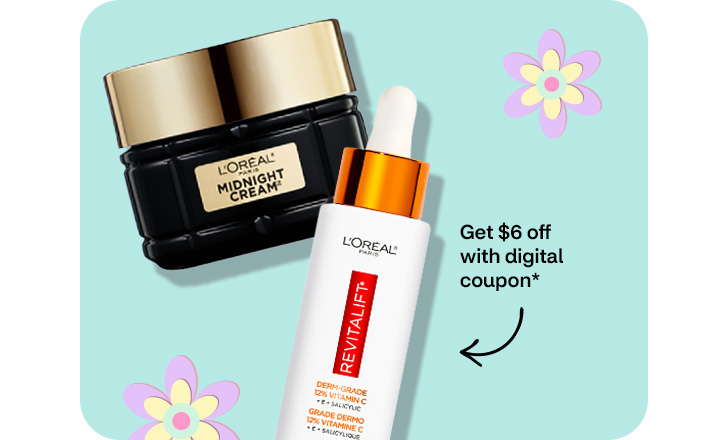 L’Oréal Paris Midnight Cream and Revitalift moisturizer. Pague $6 menos con un cupón digital.