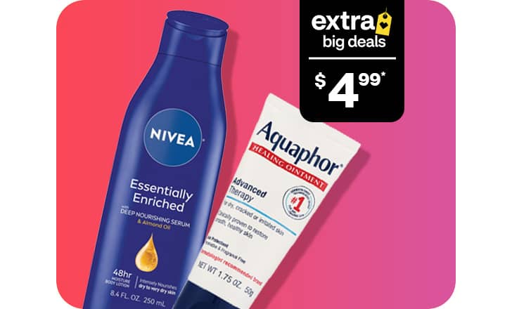 Only $4.99, Nivea serum and Aquaphor Advanced Therapy ointment
