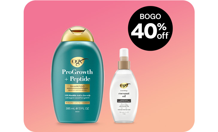Buy 1, get 1 40% off. OGX ProGrowth and Peptide Shampoo and Coconut Oil