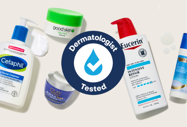 Dermatologist Tested logo. Dermatologist tested products.