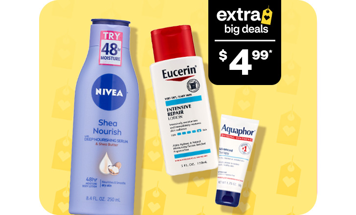 Extra Big Deals starting at $4.99 + Buy 1, get $3 ExtraBucks on Nivea, Aquaphor and Eucerin	 		 		 		