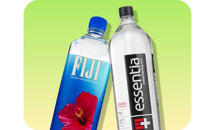 Fiji and essentia bottled water