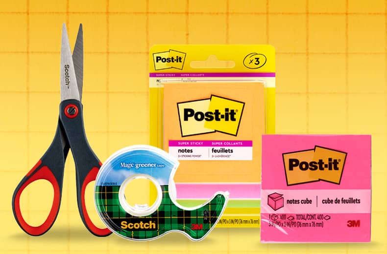 Scotch scissors and tape, Post-it notes