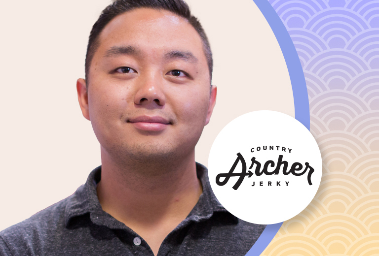 Portrait of Eugene Kang and Country Archer Jerky logo