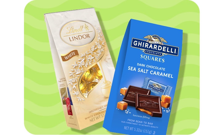 Lindt Lindor white chocolates and Ghirardelli Squares