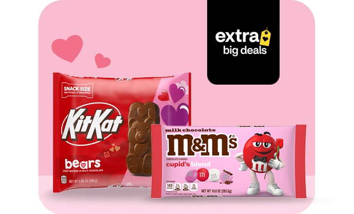 Extra Big Deals, snack-size KitKat bears and M&M's cupid's blend for Valentine's Day