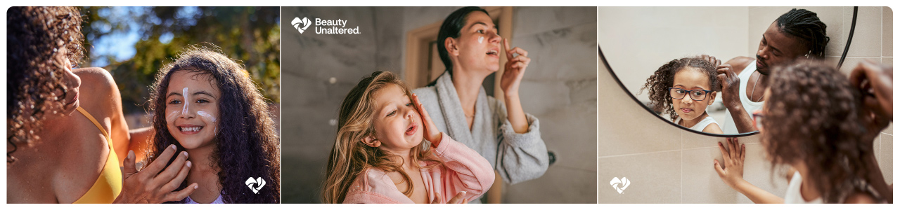 Parents and children applying sunscreen and moisturizer as well as styling their hair.