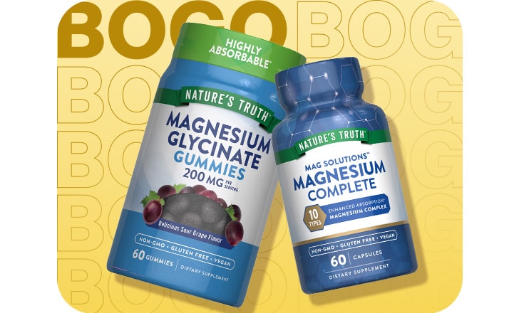Buy 1, get 1 free. Buy 1, get 1 free. Nature's Truth Magnesium Glycinate gummies and Magnesium Complete capsules.