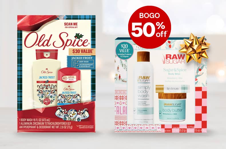 Buy 1 get 1 50 percent Off plus spend $30 get $10 ExtraBucks on gift sets