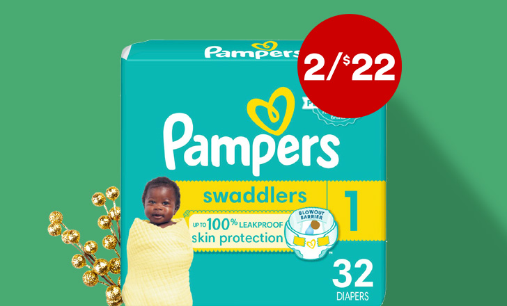 Two for $22, Pampers swaddlers diapers.