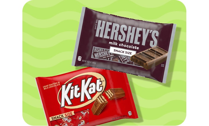 Hershey's milk chocolate and KitKat bars