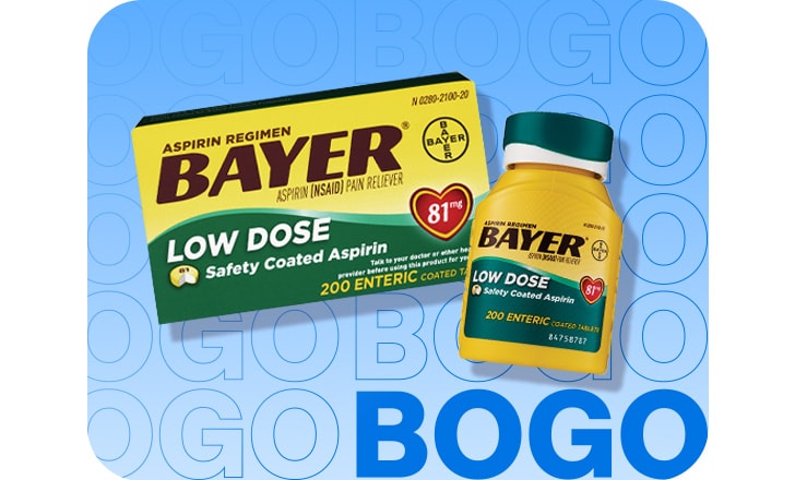 Buy 1, get 1 50% off, Bayer aspirin pain reliever