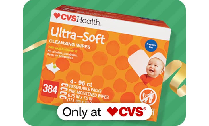 A box of CVS Health Ultra-Soft baby cleansing wipes, only at CVS.