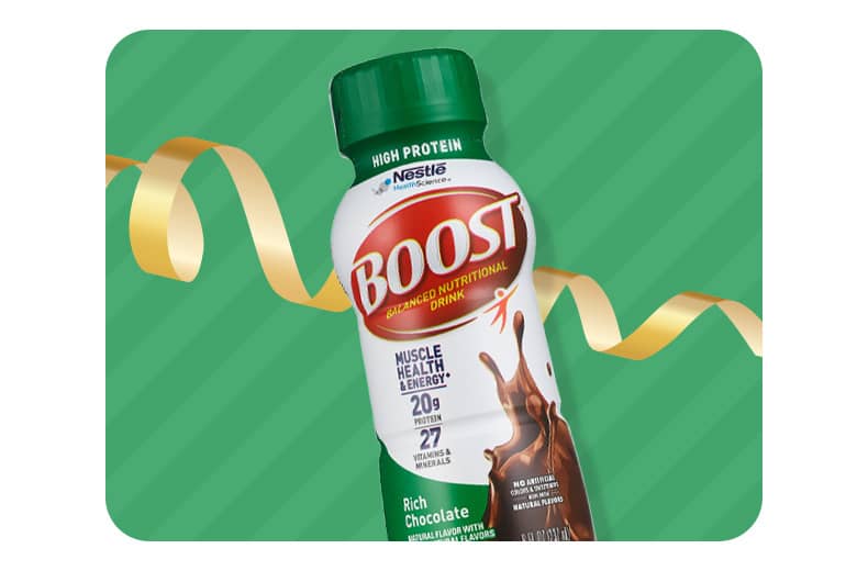 A bottle of Boost nutrition high protein drink