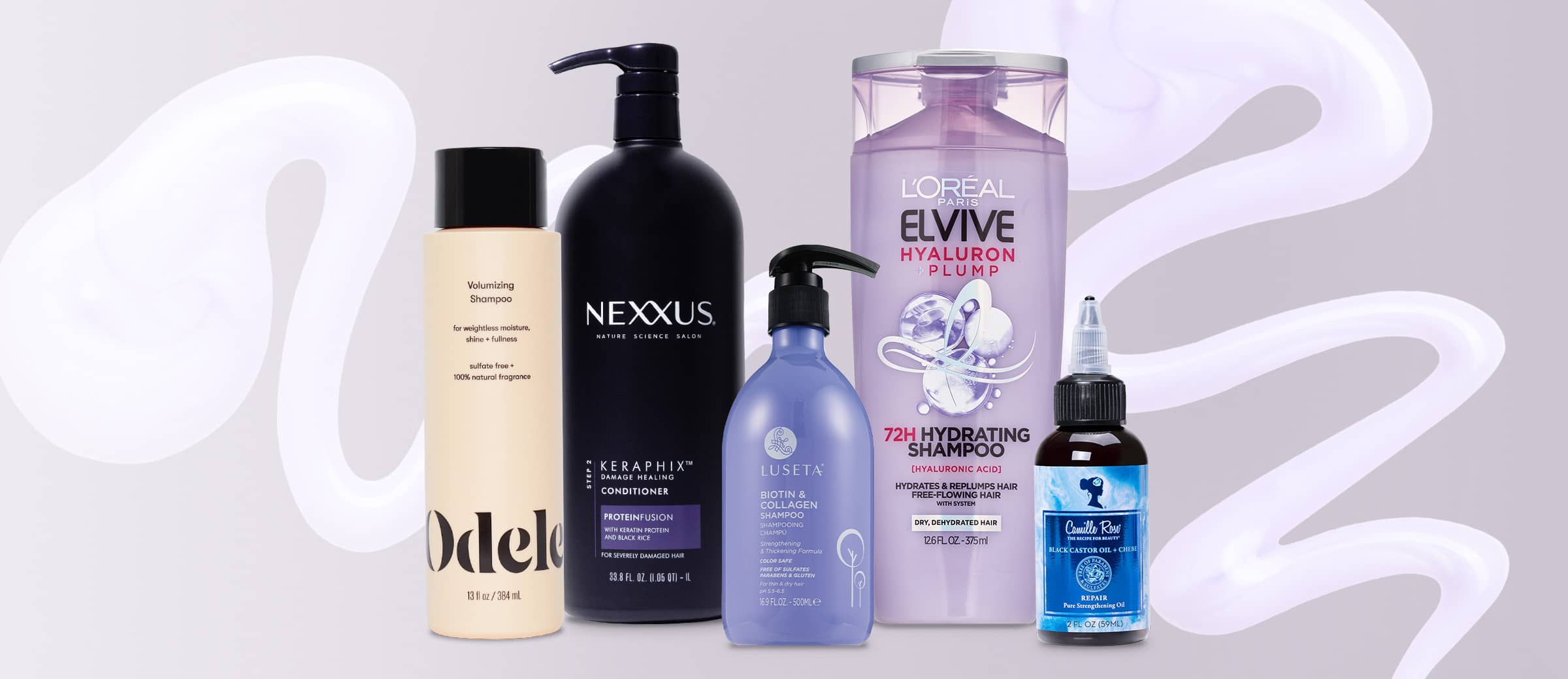 Productos para el cabello Odele, Nexxus, Luseta, L'Oréal Paris Elvive y Camille Rose