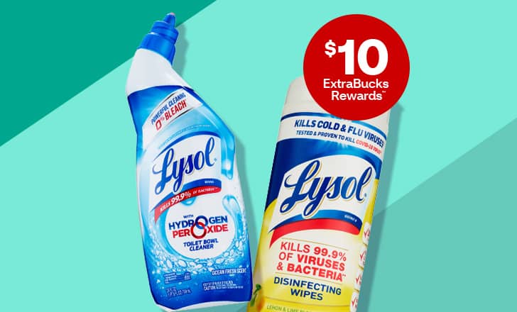 $10 ExtraBucks Rewards, Lysol toilet cleaner and disinfecting wipes