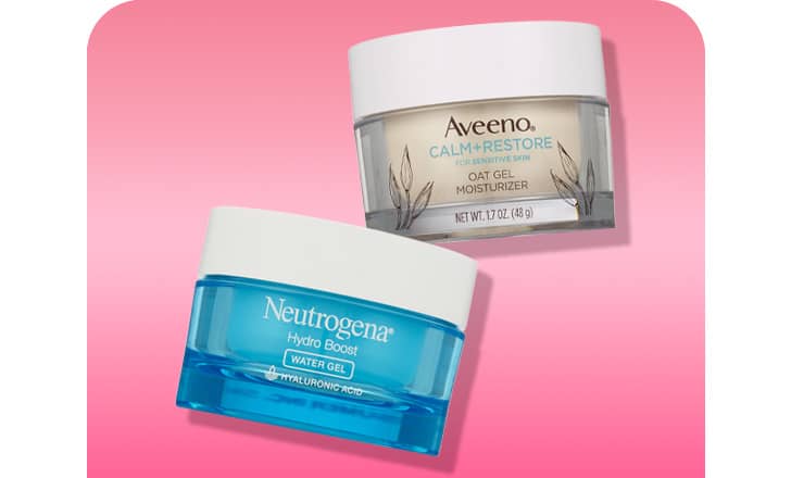 Neutrogena Hydro Boost water gel and Aveeno oat gel moisturizer.