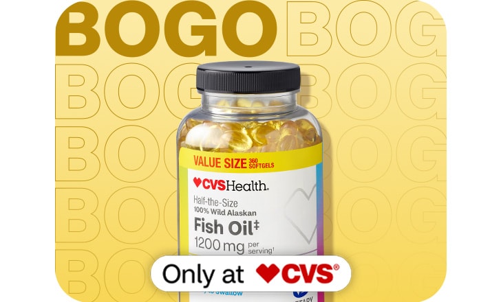 Buy 1, get 1 free, Only at CVS, CVS Health fish oil supplements.