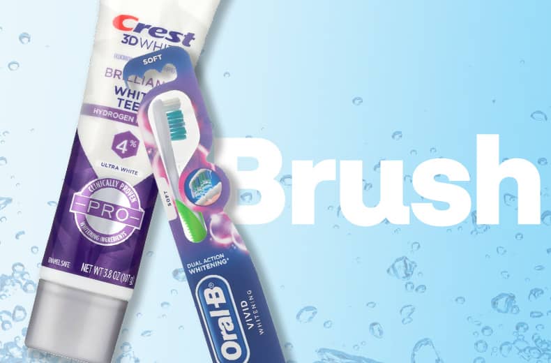 Brush. Crest 3D white toothpaste and Oral-B teeth whitener