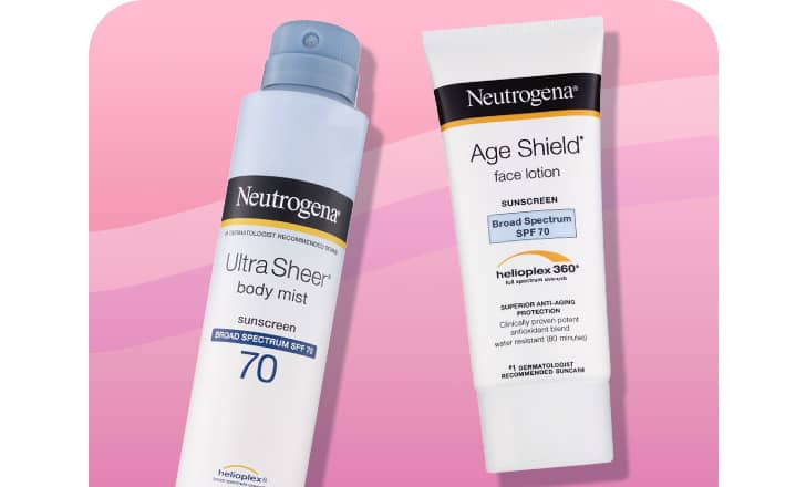 Neutrogena Ultra Sheer body mist SPF 70 sunscreen and Age Shield face lotion