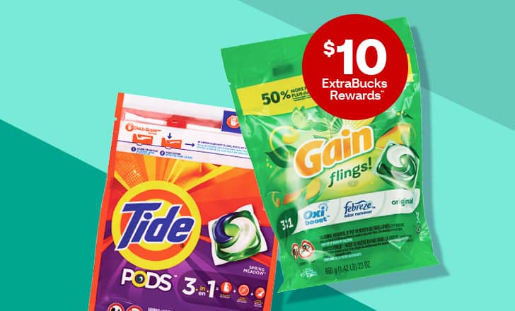 $10 ExtraBucks Rewards, Tide pods and Gain flings laundry detergent