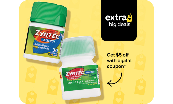Zyrtec Allergy medicine. Extra Big Deals. Get $5 off with digital coupon.