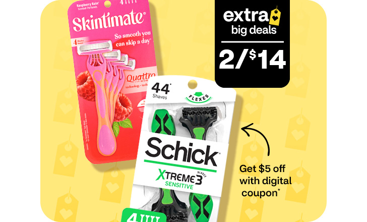 Packages of Shick and Skintimate disposable razors