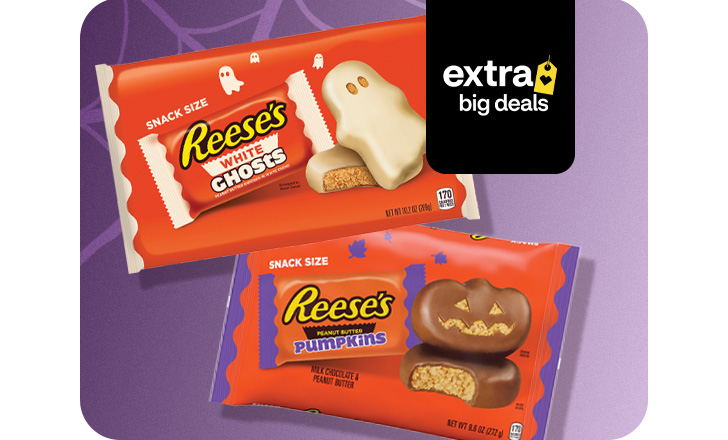 Bags of reese's pumpkins and ghosts candy
