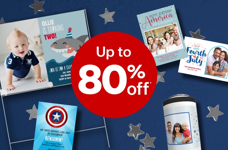Photo cards and custom photo gifts with up to 80% off offer.