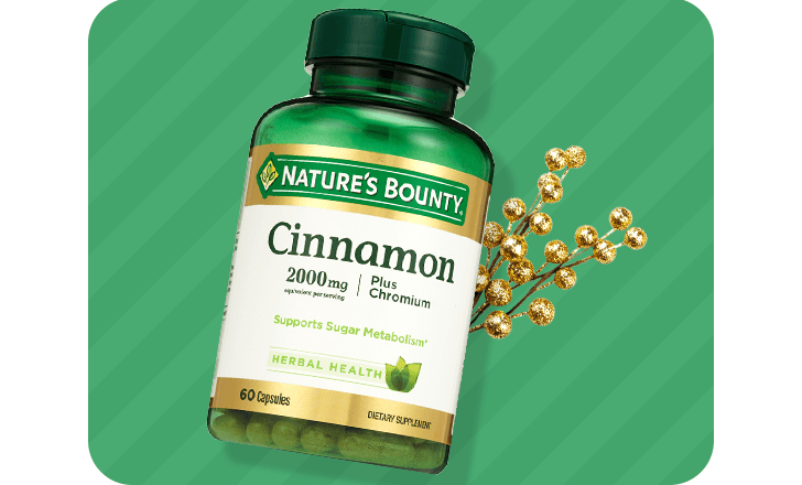 A bottle of Nature's Bounty Cinnamon caplets.