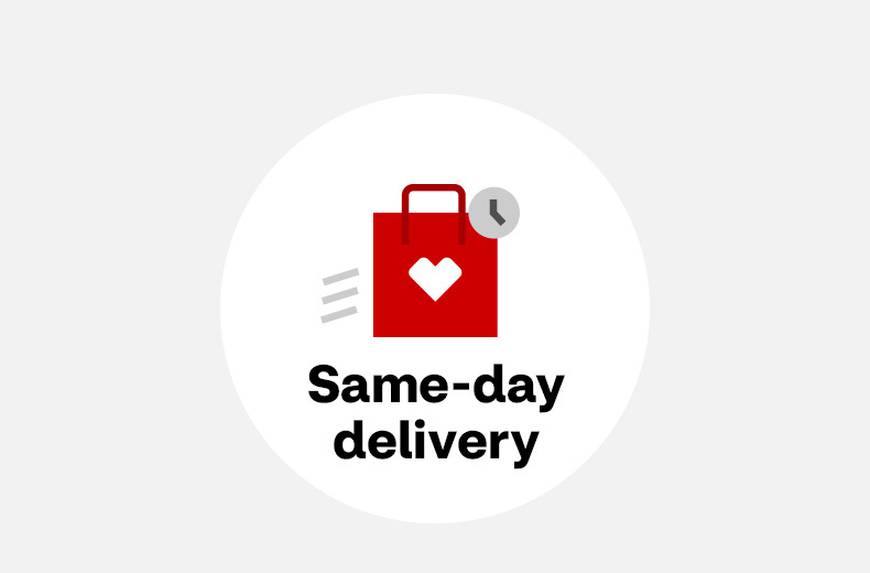 Same-day delivery. Pictogram of CVS shopping bag with clock